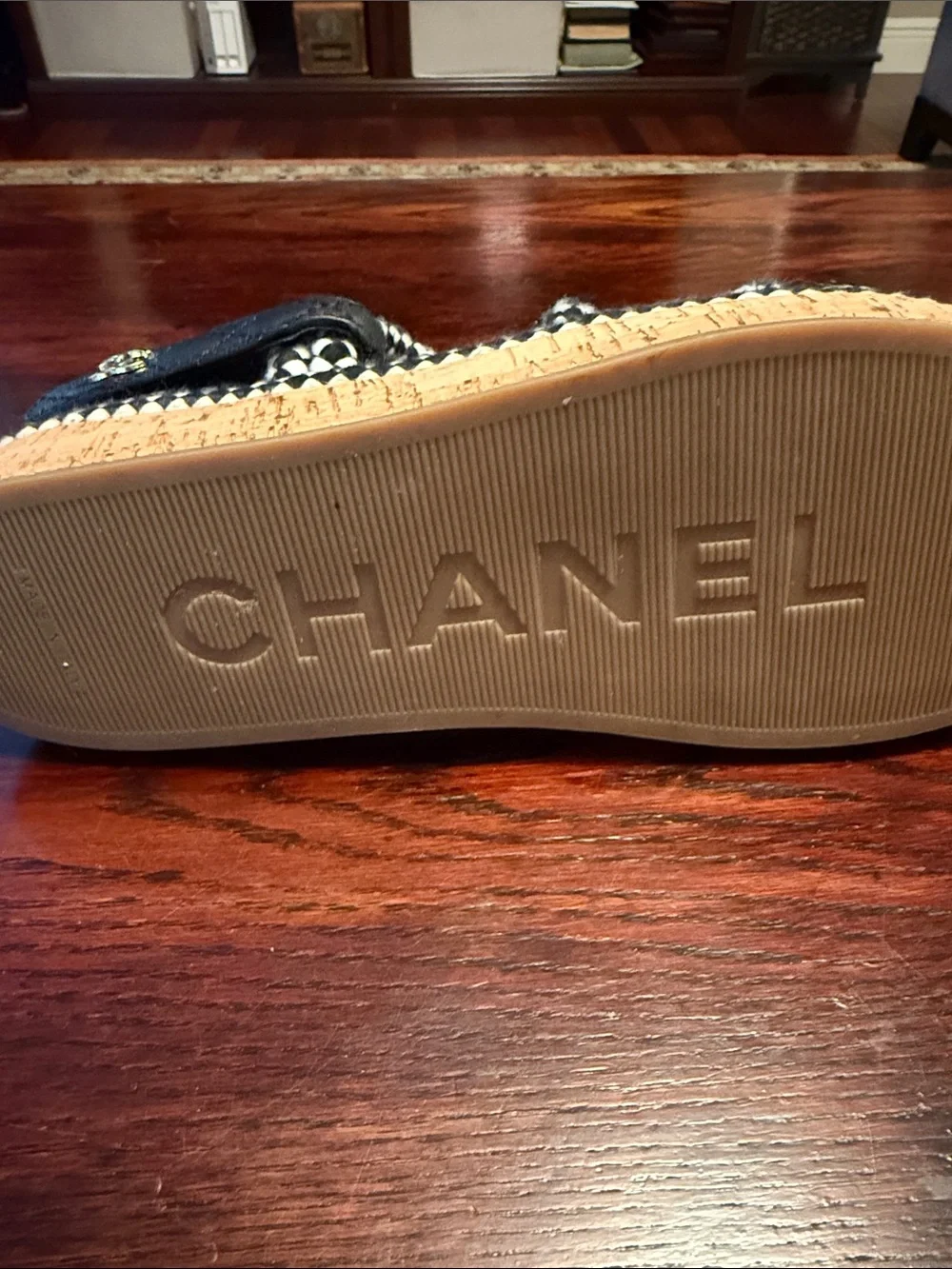 Chanel black and white braided cord and lambskin leather dad sandals